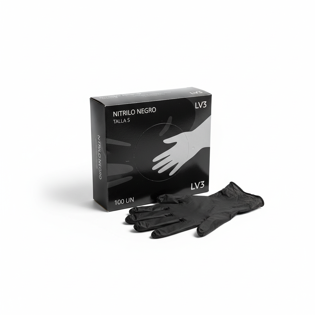 LV3 100UN GUANTES NITRILO NEGRO TALLA S